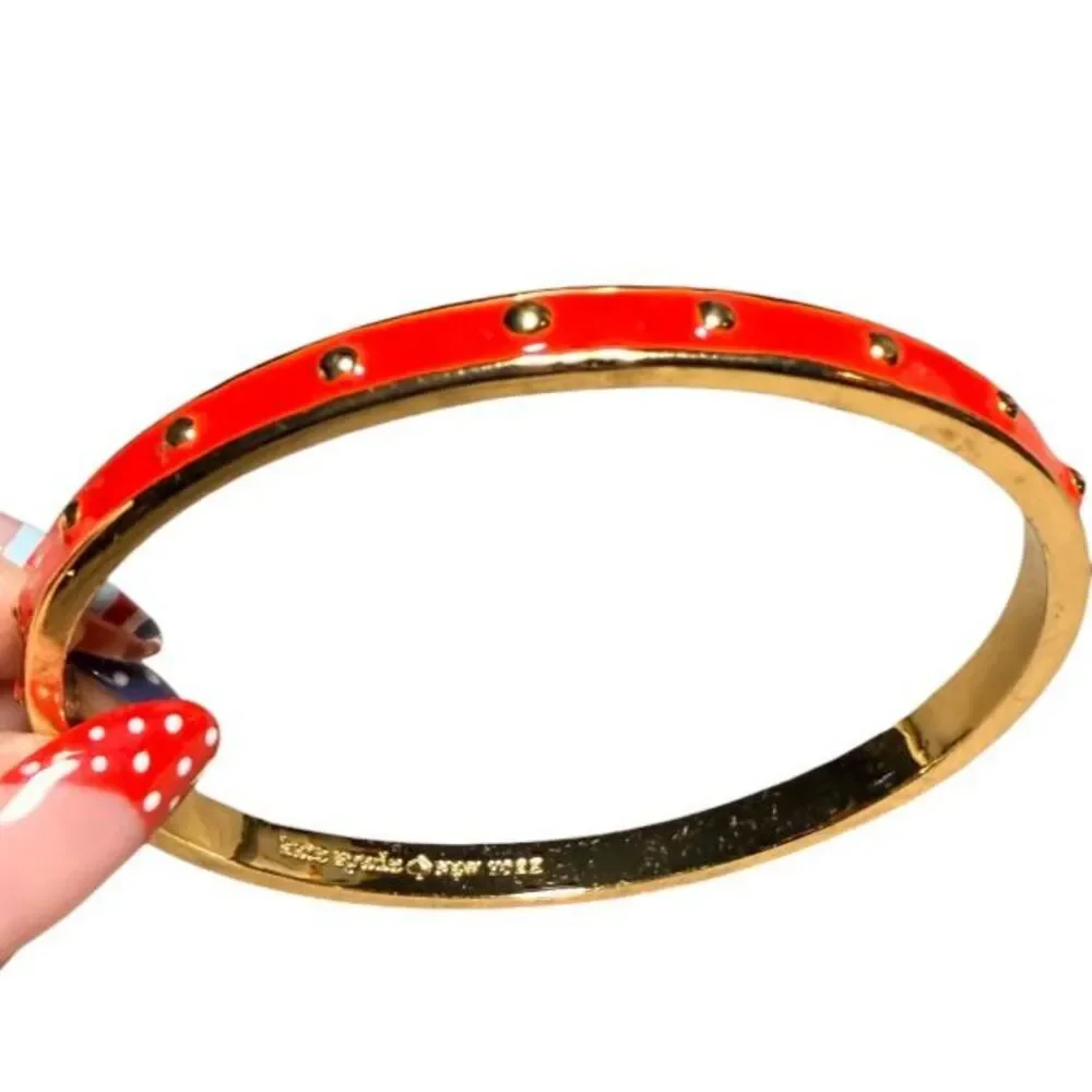 Kate Spade New York Orange On The Dot Enamel Bangle Bracelet 3D Raised Studs - Picture 2 of 7